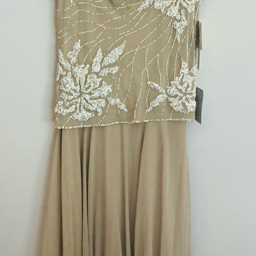 JKara Beautiful Beige Polyester Chiffon Ball Gown Hand Beaded   Size 10   NWT